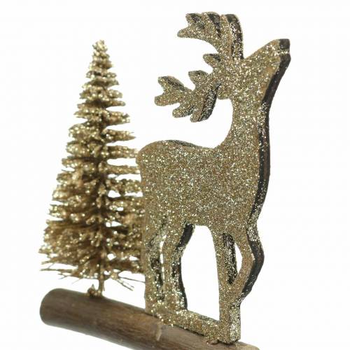 Floristik24 Deco plug ren och ängel med gran guld glitter trä H45cm 3st