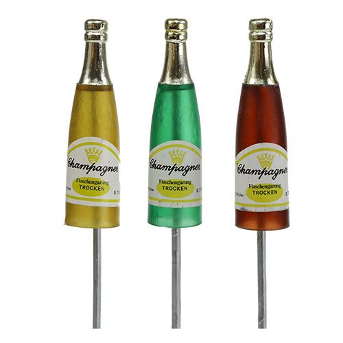 Floristik24 Plugg champagneflaskor brun, grön, gul 7,5cm L28,5cm 12st