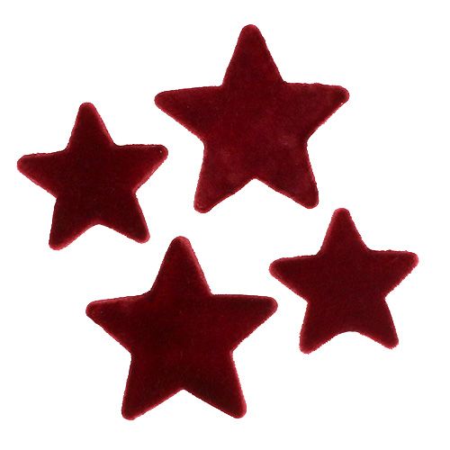 Artikel Juldekoration stjärnor bordeaux flockad bordsdekoration 4–5cm 40st