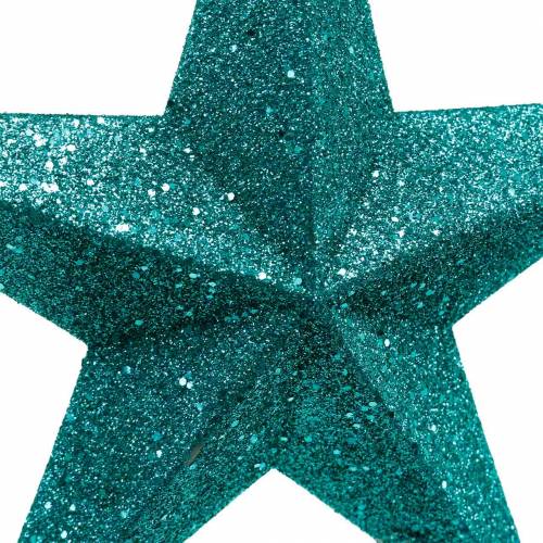 Floristik24 Glitterstjärnor att hänga smaragd/bensin Ø21cm 2st