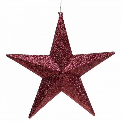 Floristik24 Dekorationshängare glitterstjärna vinröd 21cm 2st