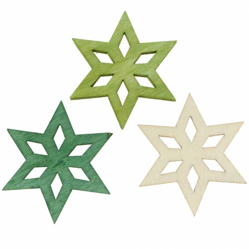 Floristik24 Strödekoration trästjärna grön mix 4cm 72 st