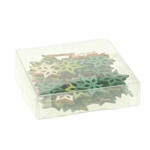 Floristik24 Strödekoration trästjärna grön mix 4cm 72 st