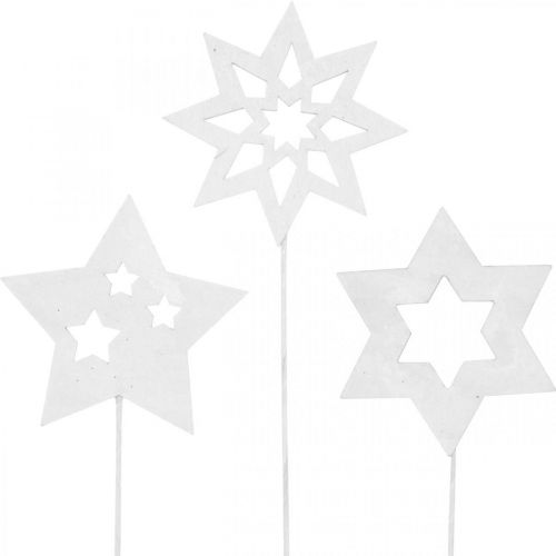 Floristik24 Blomstjärnor, advent, blomsterdekoration, trästjärnor natur, vit, guldglitter L27/28,5cm 18 st.