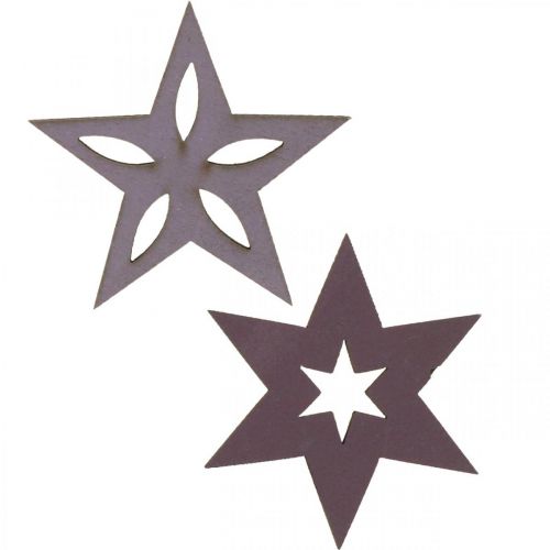 Artikel Deco wood stars lila julstjärnor självhäftande 4cm mix 36st