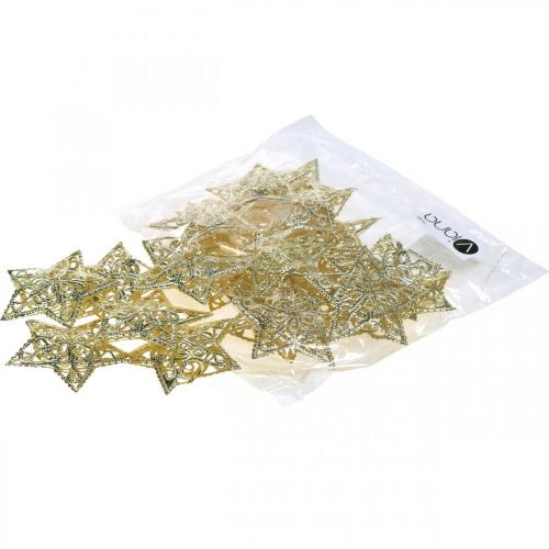 Artikel Scatter dekoration stjärnor, fairy lights tillbehör, jul, metall dekoration gyllene Ø6cm 20 st