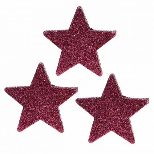 Floristik24 Spridd glitterstjärna 6,5 cm rosa 36 st