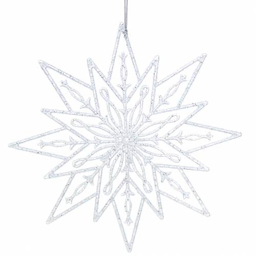 Floristik24 Dekorativ isstjärna att hänga genomskinlig, glitter 24,5cm 6st