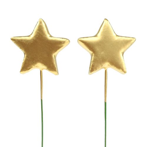 Floristik24 Stjärnor på tråd för pyssel guld 5cm L23cm 48 st