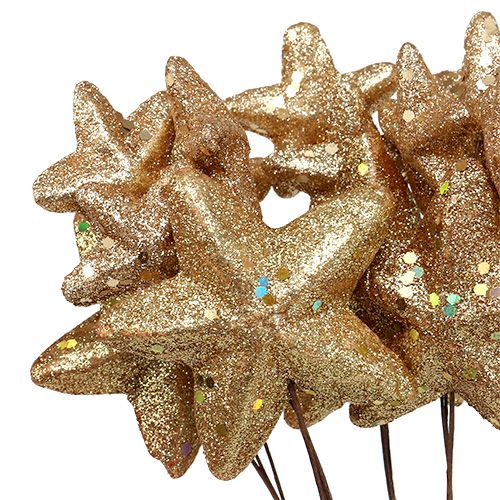 Floristik24 Stjärnor bundna med glitterguld 60cm 5st