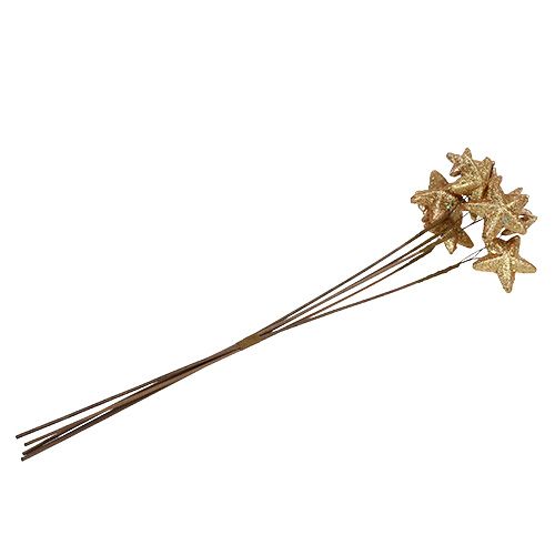 Floristik24 Stjärnor bundna med glitterguld 60cm 5st