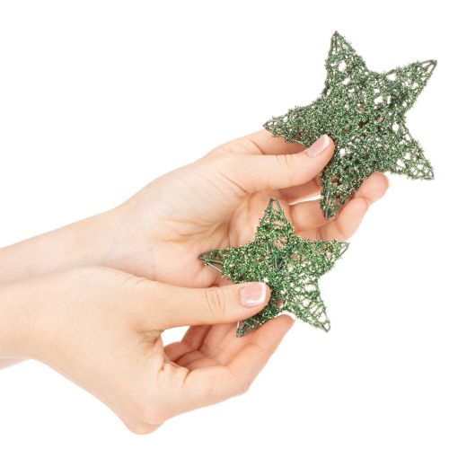 Dekorativt set med gröna trådstjärnor, två storlekar, 10 cm, 12 delar | Floristik24.se