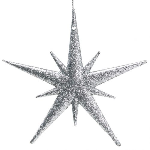 Floristik24 Glitter stjärna för hängande silver 13cm 12st