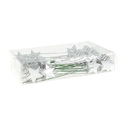 Floristik24 Stjärnor på tråd silver 5cm L23cm 48 st