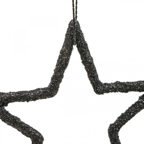 Artikel Juldekoration stjärnhänge svart glitter 7,5cm 40p