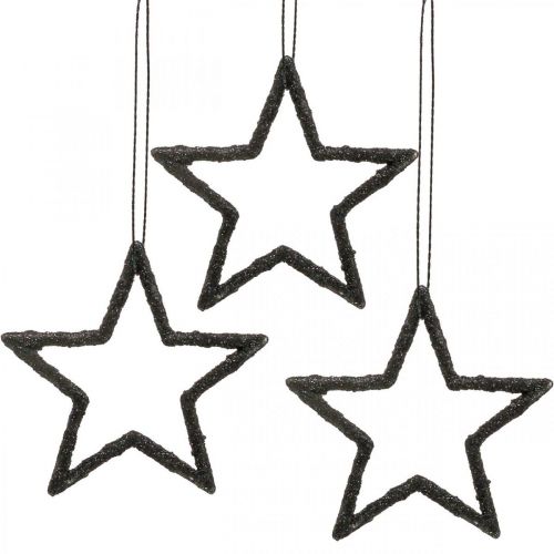 Artikel Juldekoration stjärnhänge svart glitter 7,5cm 40p