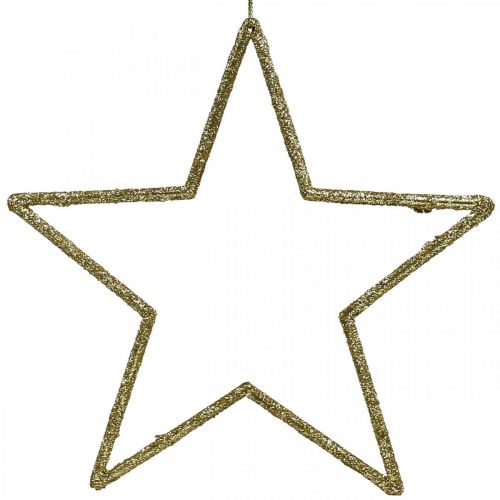 Juldekoration stjärnhänge gyllene glitter 17,5cm 9st