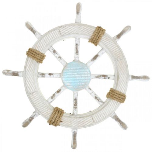 Floristik24 Maritim dekoration, träratt naturell, blå och vit shabby chic Ø35cm