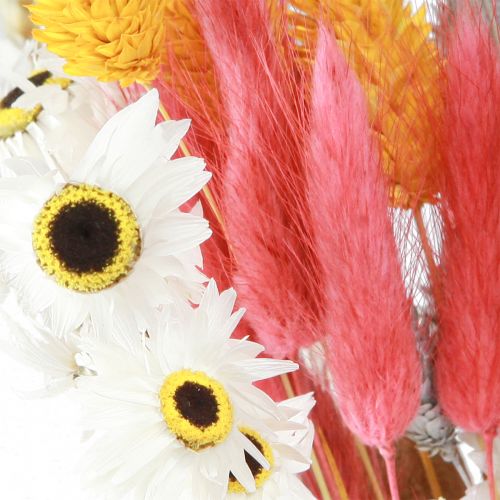 Artikel Bukett med torkade blommor och korn rosa gul blå 55cm