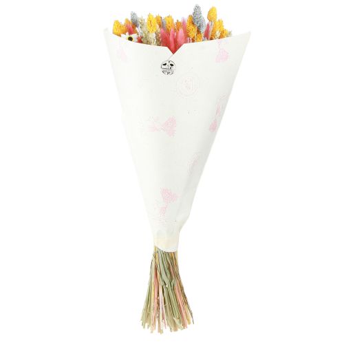 Artikel Bukett med torkade blommor och korn rosa gul blå 55cm