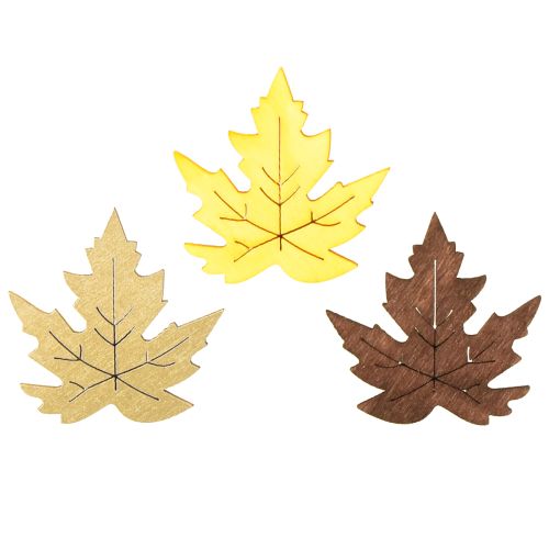 Artikel Scatter dekoration lönnlöv gul, brun, platina assorterad 4cm 72 st