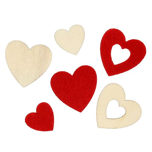 Spridda hjärtan mix 2-3,5cm röd, naturlig 110p