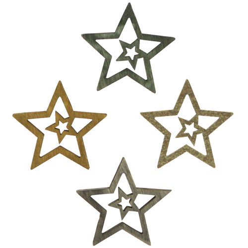 Artikel Strödekoration Julstjärna trä 4 färger Ø4cm 72 st
