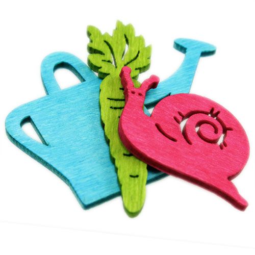 Artikel Strö dekoration träfigurer kanna snigel morot 4cm - 6cm 72 st