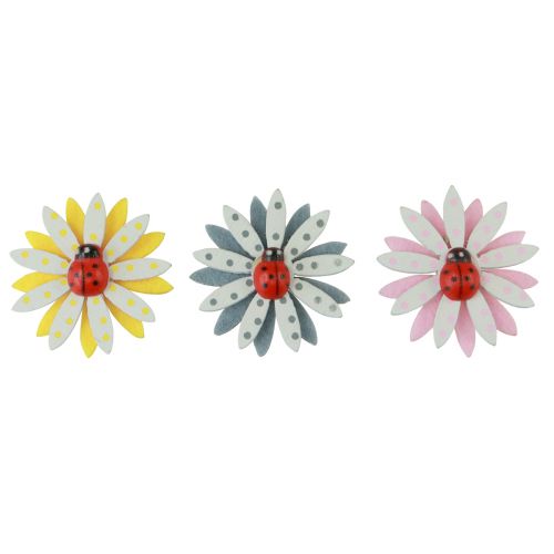 Artikel Strödekoration nyckelpiga blomma träfilt färg Ø4cm 48 st