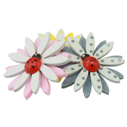 Artikel Strödekoration nyckelpiga blomma träfilt färg Ø4cm 48 st