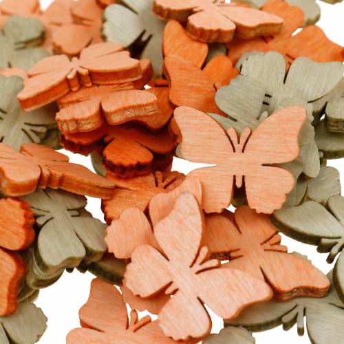 Floristik24 Scatter dekoration fjäril träfjärilar sommardekoration orange, aprikos, brun 144 stycken