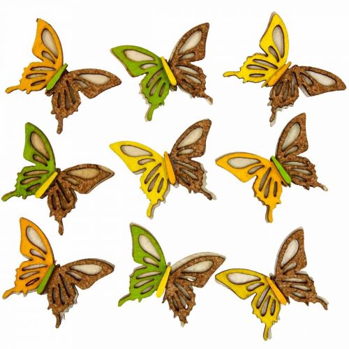 Scatter dekoration fjärilar trä grön/gul/orange 3×4cm 24p