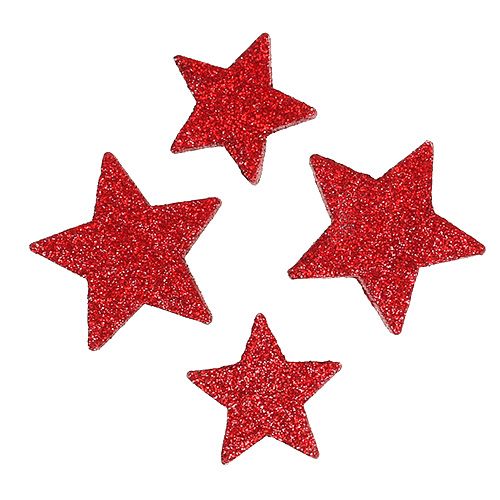 Artikel Strö dekoration stjärnor röd, glimmer 4-5cm 40 st