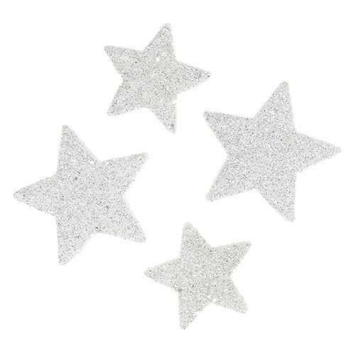 Artikel Scatter dekoration stjärnor vita med glimmer 4-5cm 40p