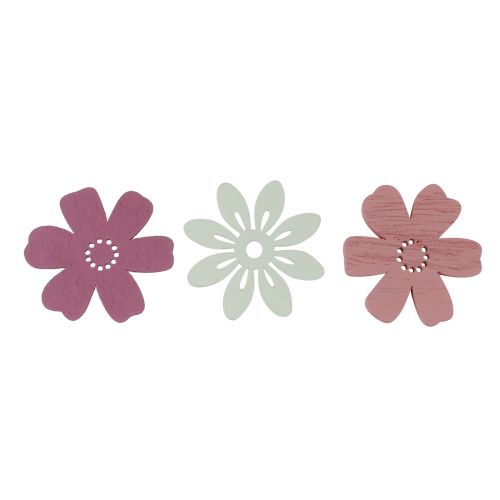 Artikel Scatter dekoration bord blommor trä vit rosa lila 3,5cm 36st