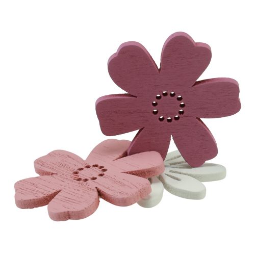 Artikel Scatter dekoration bord blommor trä vit rosa lila 3,5cm 36st