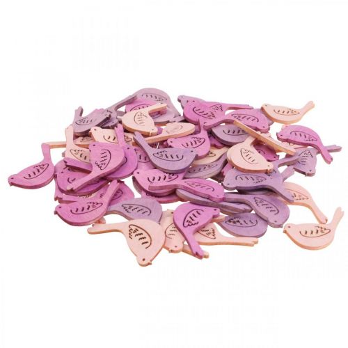 Scatter dekoration fågel dekoration trä, scatter bitar rosa toner 4cm 72 st