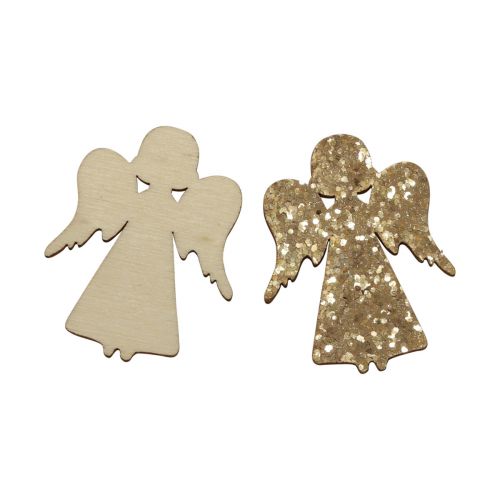 Artikel Strödekoration jul träängel guld glitter 5x3,5cm 48 st
