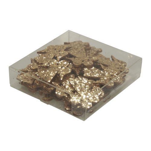 Artikel Strödekoration jul träängel guld glitter 5x3,5cm 48 st