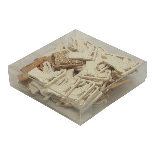 Artikel Spridningsdekoration vinterdekoration skridskoglitter i trä 4x3,5cm 72 st