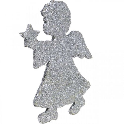 Artikel Spridningsdekoration Jul ängladekoration silverglitter H8cm 24 st