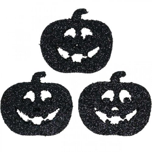 Artikel Scatter dekoration Halloween pumpa dekoration 4cm svart, glitter 72 st