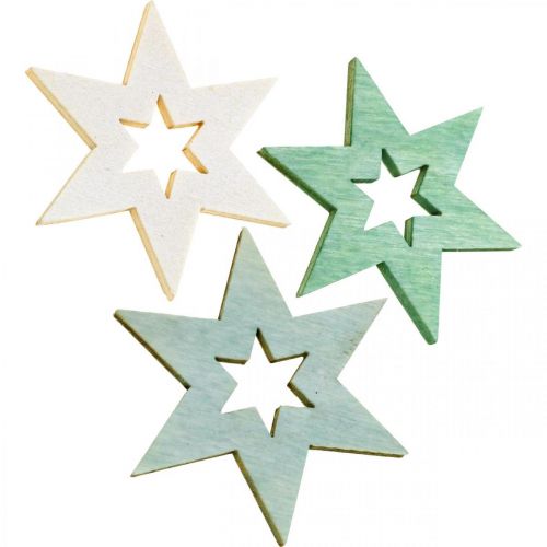 Artikel Trästjärnor Dekoration Scatter Dekoration Julgrön H4cm 72 st