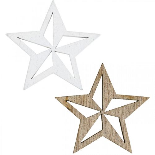 Floristik24 Trästjärnor dekorativ scatter dekoration jul vit/naturlig 3,5cm 48 st