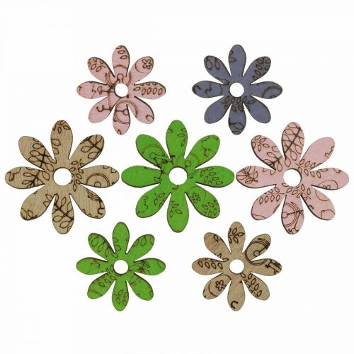 Träblommor spridda dekoration blommor grön/rosa/blå/natur Ø3,5–5cm 72p