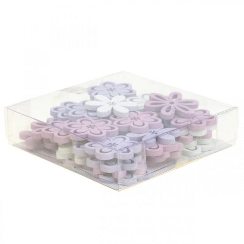 Artikel Träblommor spridda dekoration blommor lila/rosa/vit Ø3,5cm 48 st