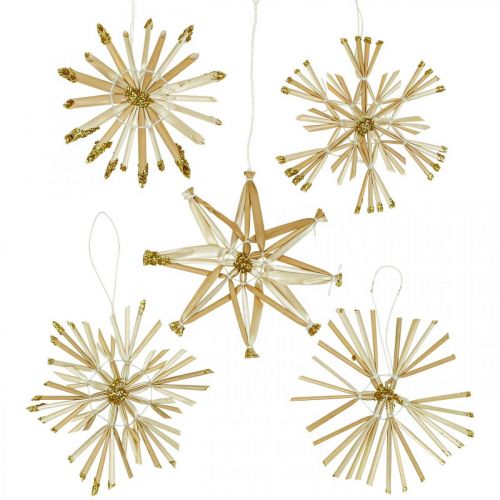 Floristik24 Halmstjärnor glitter guldset Juldekorationer Ø8cm 24 st