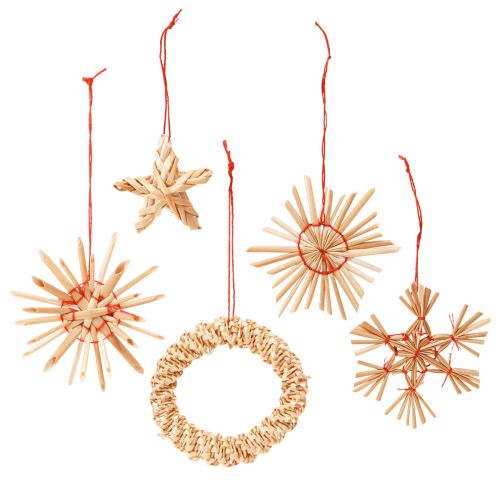 Halmstjärnor Julgransdekorationer halm naturröd Ø4-6cm 17 st