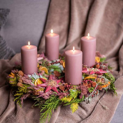 Floristik24 Pelarljus gammalrosa räfflade ljus 70/130mm 4 st
