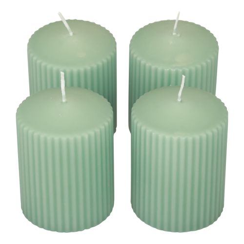 Floristik24 Pelarljus gröna smaragd räfflade ljus 70/90mm 4 st